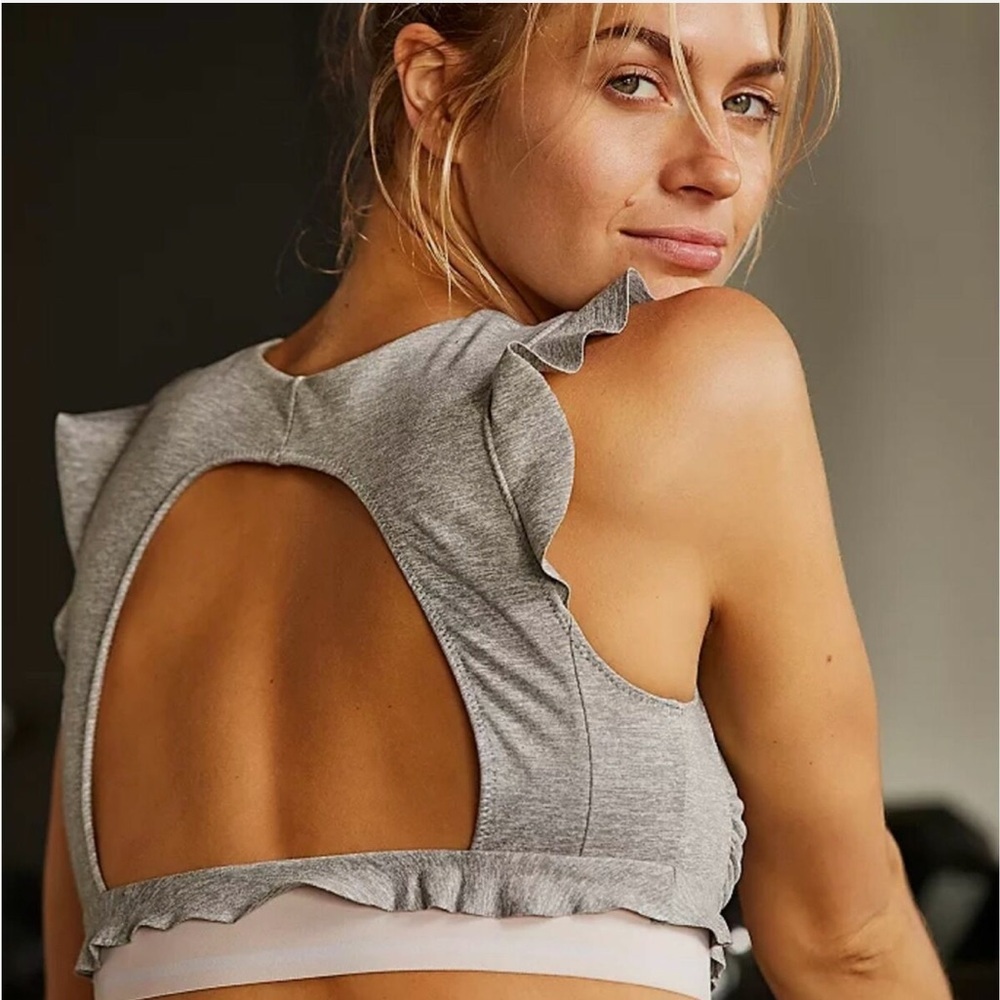Free People Sanctuary Ruffle Grey Sports Bra Size M